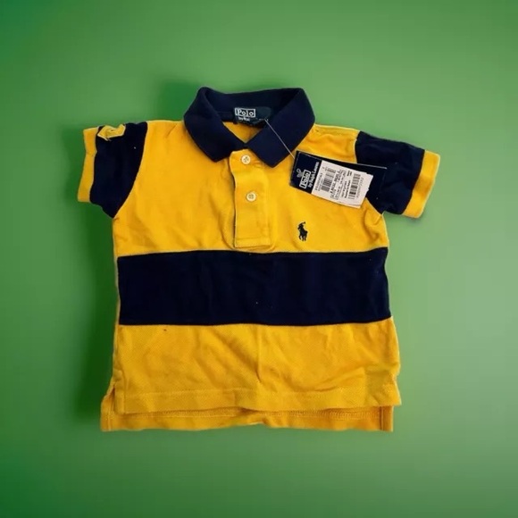 NWT POLO RALPH LAUREN BOY POLO SHIRT- SIZE 9M STRIPED YELLOW / NAVY - Picture 2 of 6